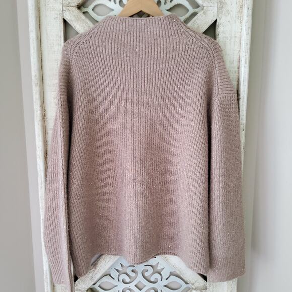 Calvin Klein Women's Sequin Metallic Long Sleeve Mock Neck Sweater in Beige - Picture 6 of 7